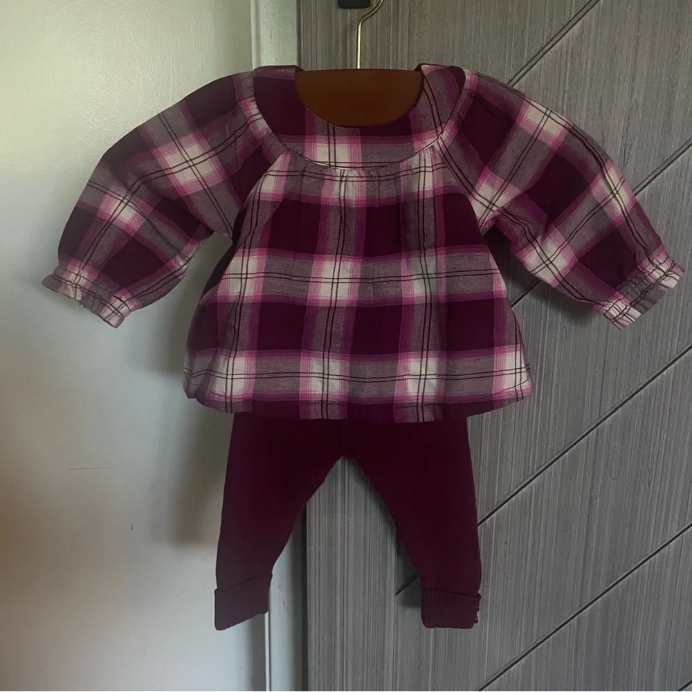 NWT Baby Gap Baby Flannel Two-Piece Outfit Set Huckleberry Purple Size 3-6 Mnths